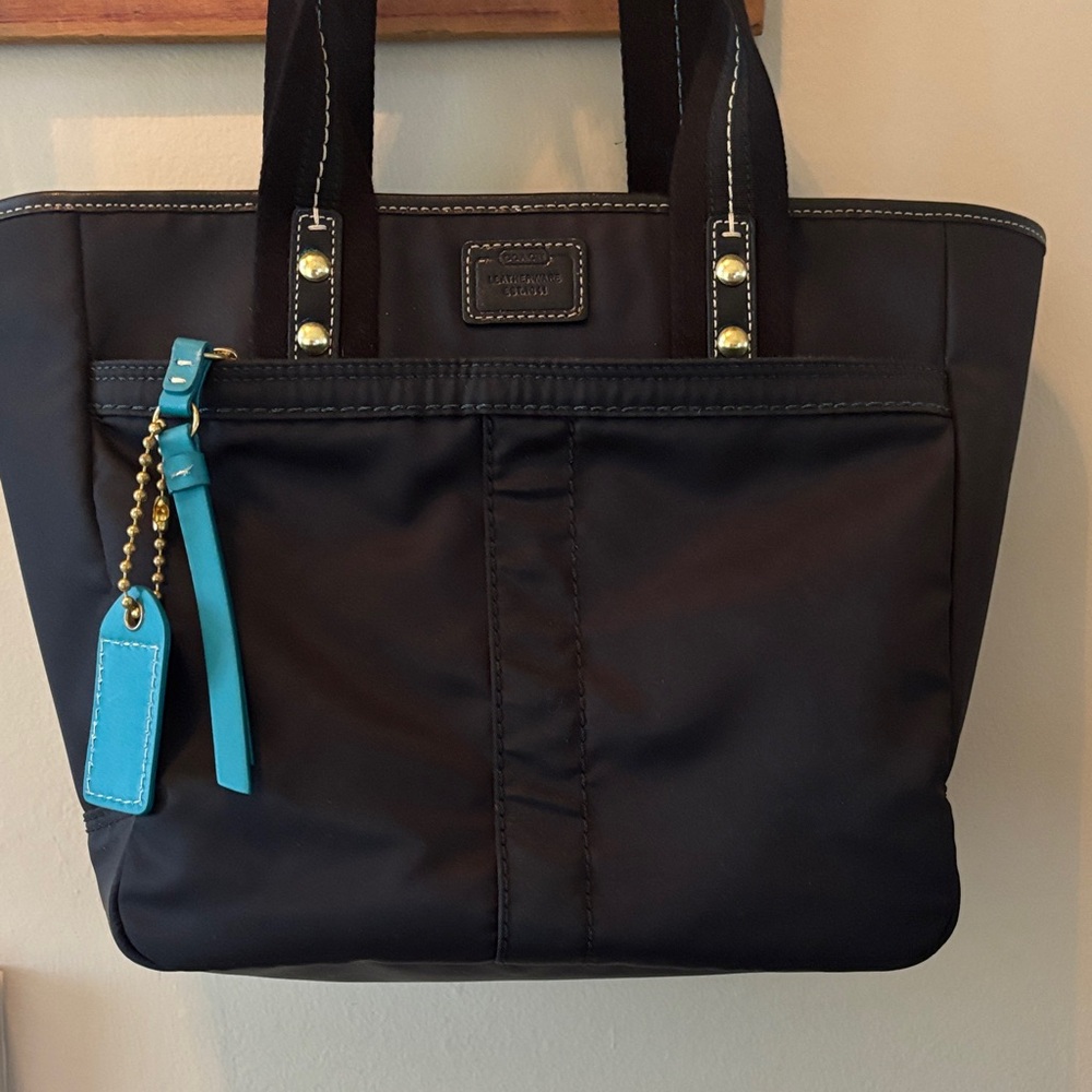 Coach Nylon Black Tote with Blue Details